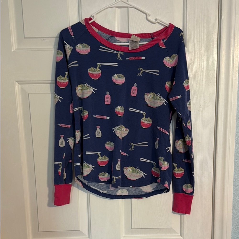 Ramen Print Long Sleeve Pajama Shirt